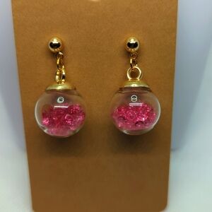 Pink Glass Rhinestones in Glass Globes Earrings